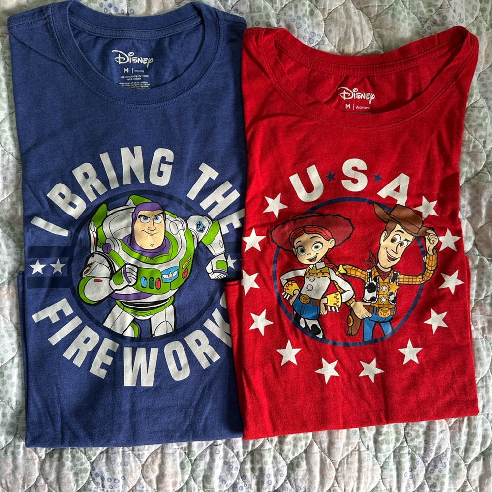 Disney Family Fun Toy Story USA/fourth of July men and women shirts, both size M